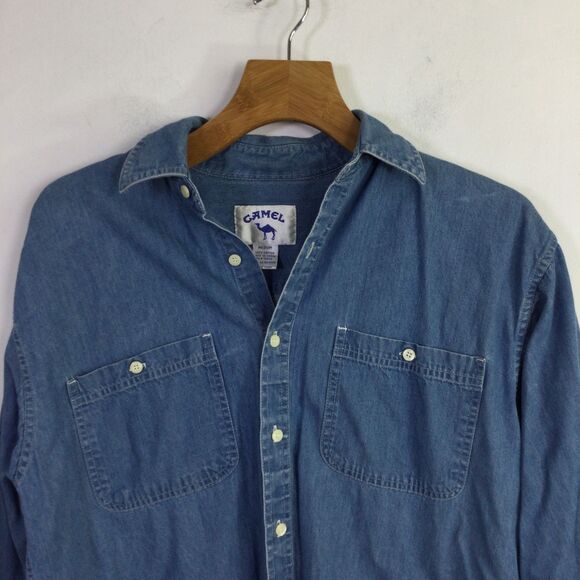 Camel Men's Joe Camel Tobacco Jazz Band Long Sleeve Shirt Blue Denim Size M - Picture 2 of 15